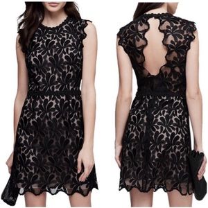 Excellent Condition Reiss Semi Open Back Lace Dress Black Size 8